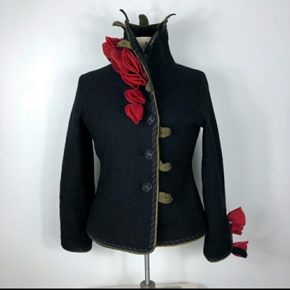 CoVelo Jackets & Coats Fashion Art Rose Leaf Wool Jacket Art2wear